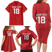 Custom York Minstrel Spirit Family Matching Long Sleeve Bodycon Dress and Hawaiian Shirt Norse Viking Pattern Red Version - Wonder Print Shop