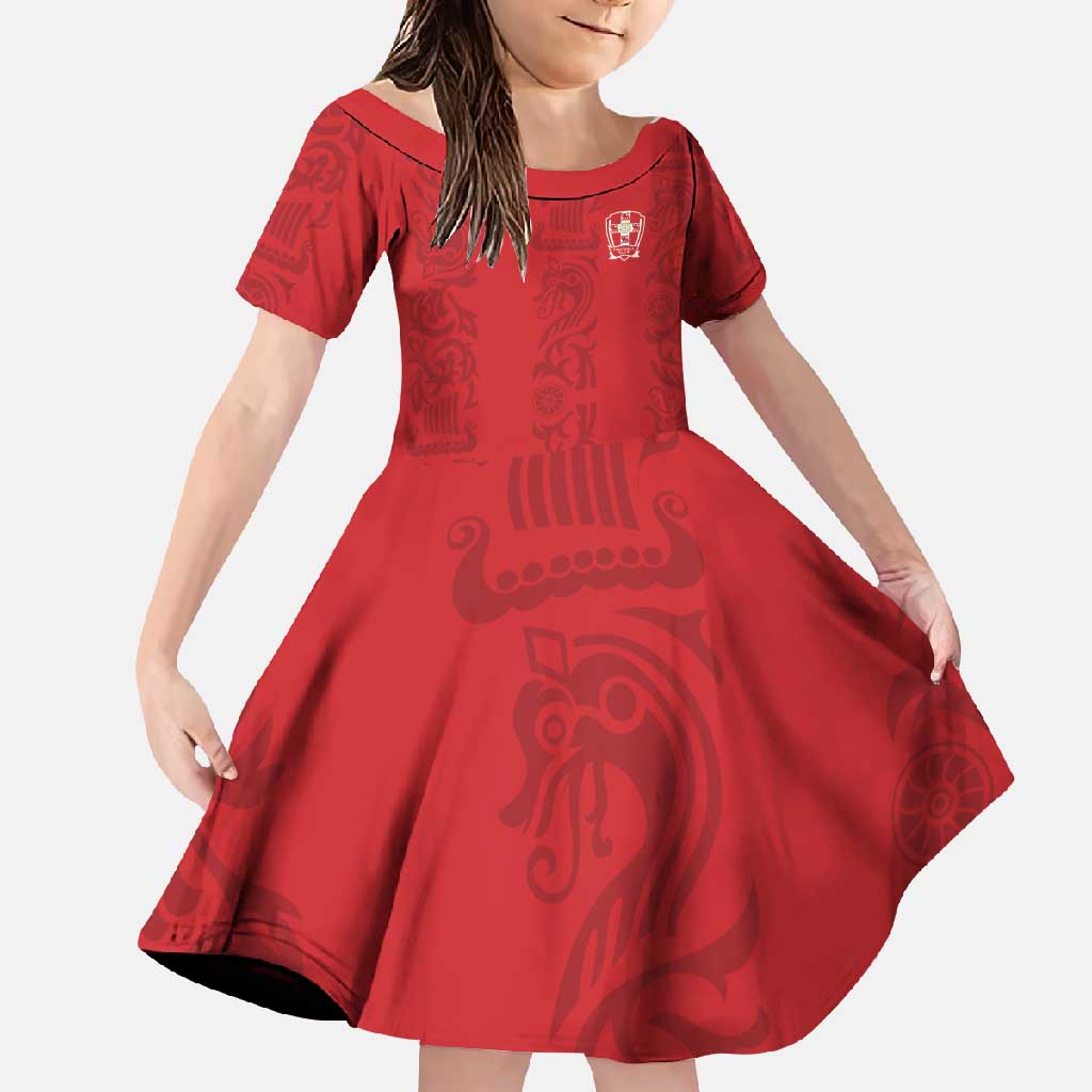 Custom York Minstrel Spirit Family Matching Mermaid Dress and Hawaiian Shirt Norse Viking Pattern Red Version - Wonder Print Shop