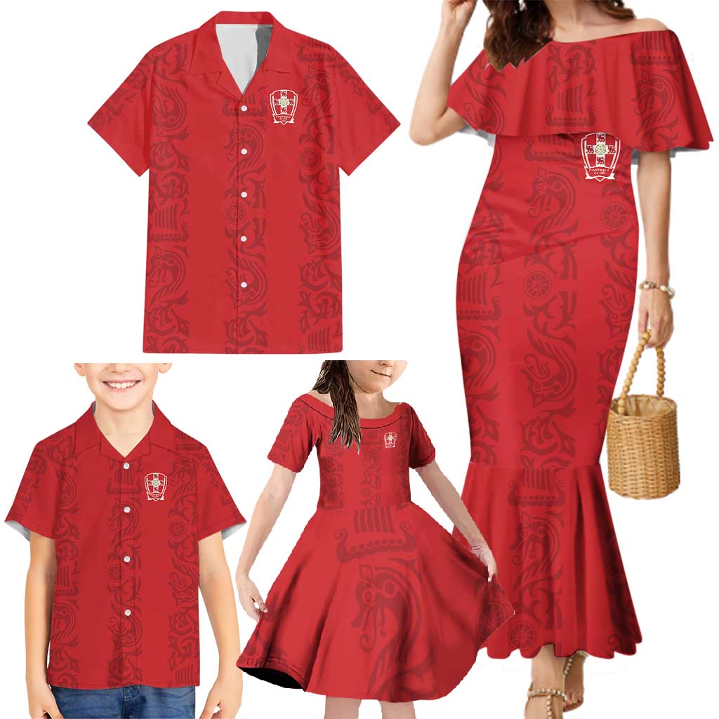 Custom York Minstrel Spirit Family Matching Mermaid Dress and Hawaiian Shirt Norse Viking Pattern Red Version - Wonder Print Shop