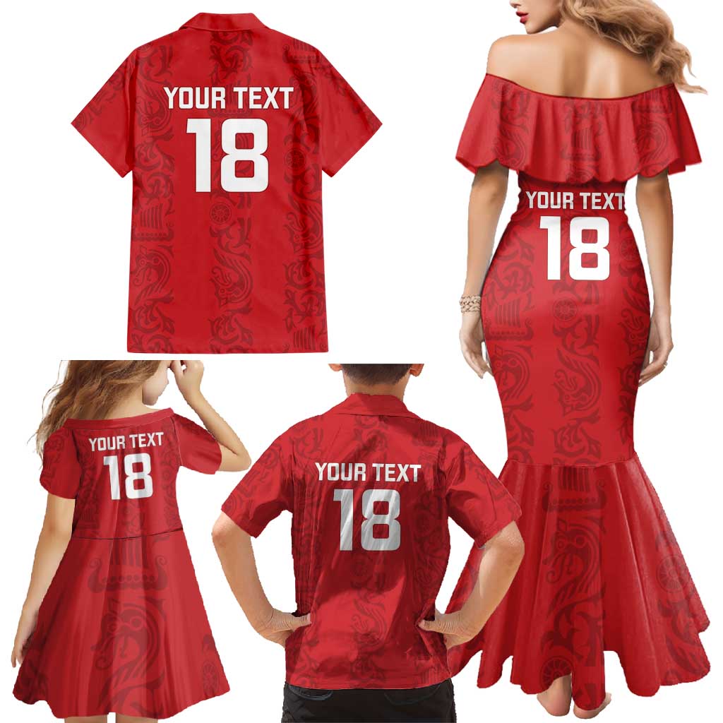 Custom York Minstrel Spirit Family Matching Mermaid Dress and Hawaiian Shirt Norse Viking Pattern Red Version - Wonder Print Shop