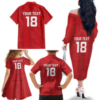 Custom York Minstrel Spirit Family Matching Off The Shoulder Long Sleeve Dress and Hawaiian Shirt Norse Viking Pattern Red Version - Wonder Print Shop
