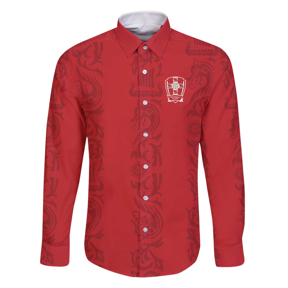 Custom York Minstrel Spirit Family Matching Off The Shoulder Long Sleeve Dress and Hawaiian Shirt Norse Viking Pattern Red Version - Wonder Print Shop