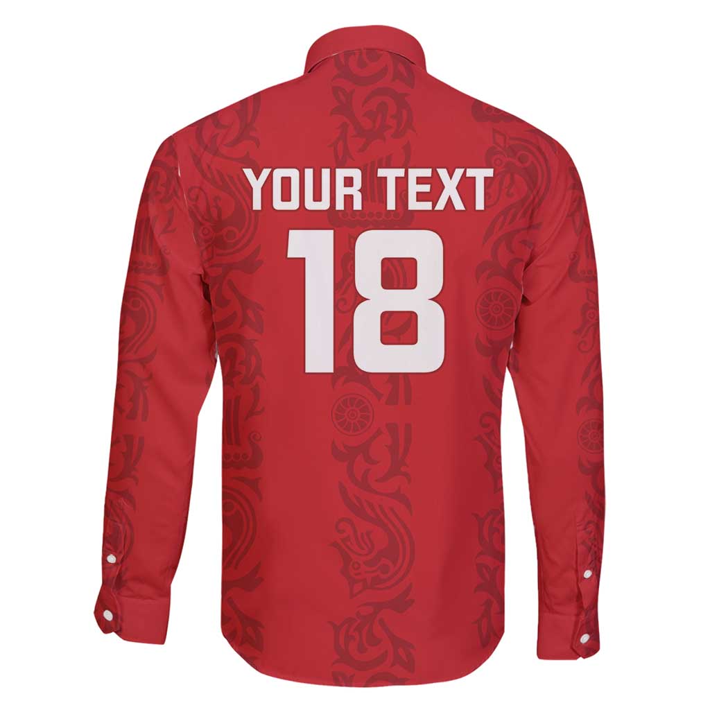 Custom York Minstrel Spirit Family Matching Off Shoulder Maxi Dress and Hawaiian Shirt Norse Viking Pattern Red Version - Wonder Print Shop
