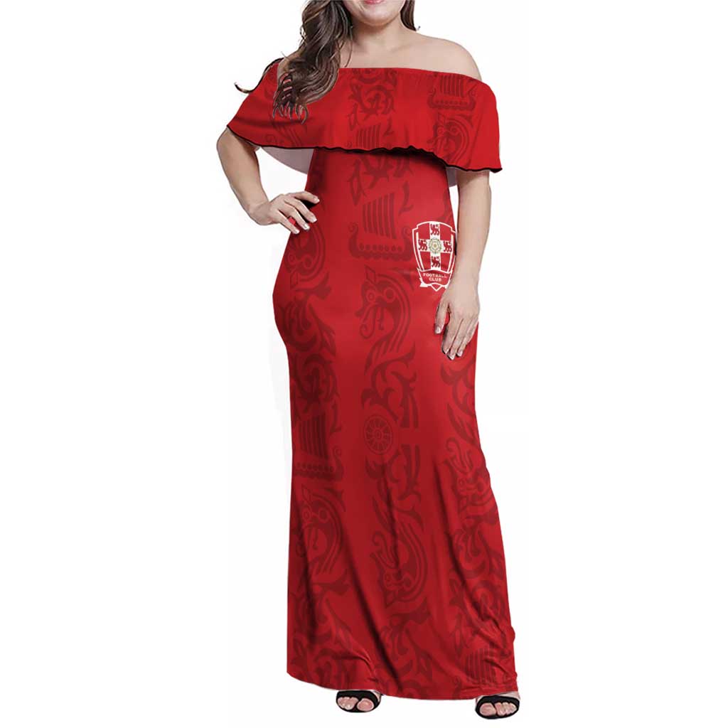 Custom York Minstrel Spirit Family Matching Off Shoulder Maxi Dress and Hawaiian Shirt Norse Viking Pattern Red Version - Wonder Print Shop