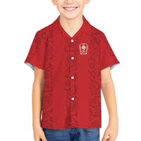 Custom York Minstrel Spirit Family Matching Off Shoulder Maxi Dress and Hawaiian Shirt Norse Viking Pattern Red Version - Wonder Print Shop