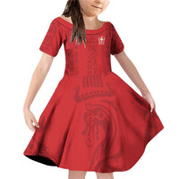 Custom York Minstrel Spirit Family Matching Off Shoulder Short Dress and Hawaiian Shirt Norse Viking Pattern Red Version - Wonder Print Shop