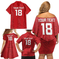 Custom York Minstrel Spirit Family Matching Off Shoulder Short Dress and Hawaiian Shirt Norse Viking Pattern Red Version - Wonder Print Shop
