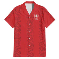 Custom York Minstrel Spirit Family Matching Off Shoulder Short Dress and Hawaiian Shirt Norse Viking Pattern Red Version - Wonder Print Shop