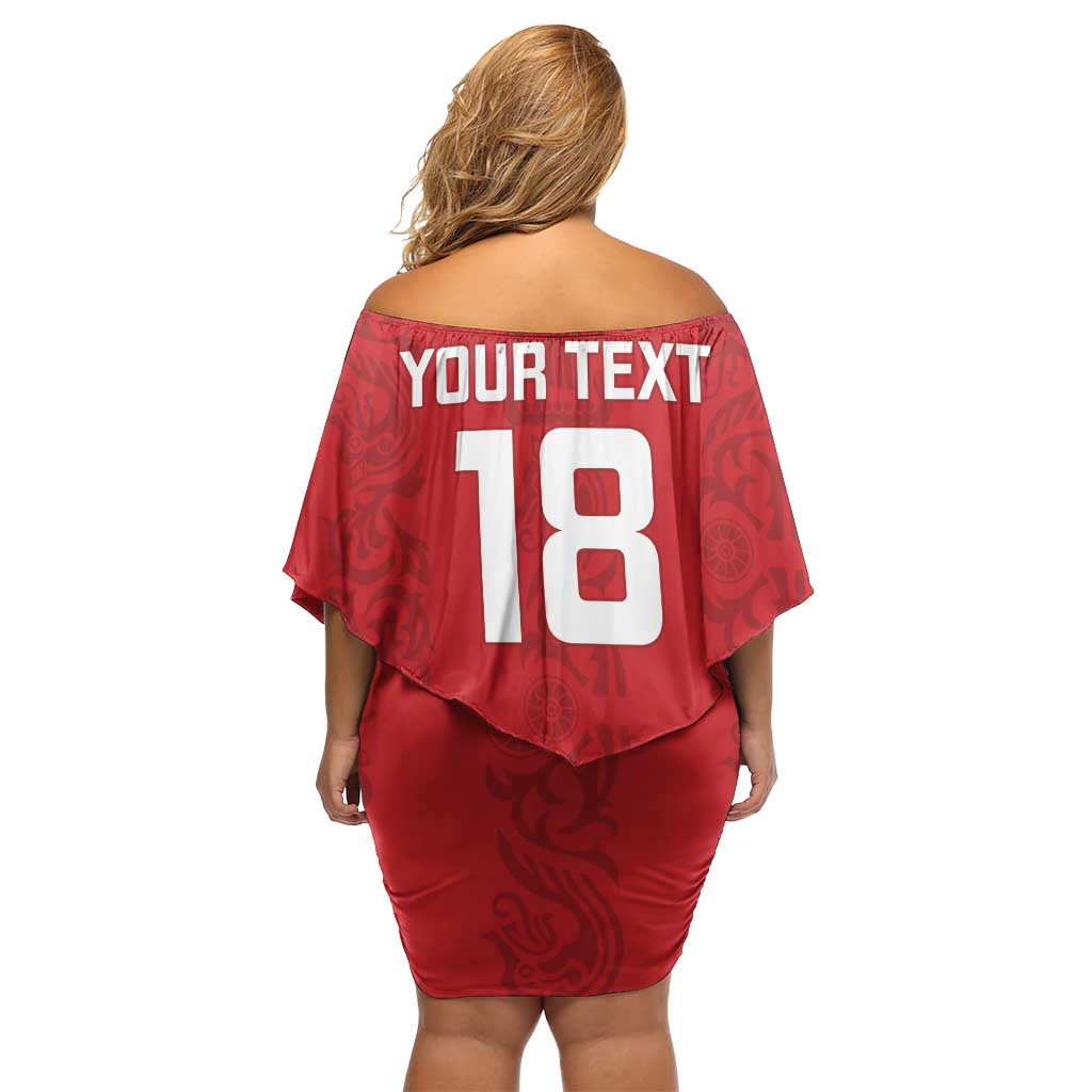 Custom York Minstrel Spirit Family Matching Off Shoulder Short Dress and Hawaiian Shirt Norse Viking Pattern Red Version - Wonder Print Shop