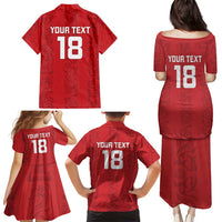 Custom York Minstrel Spirit Family Matching Puletasi and Hawaiian Shirt Norse Viking Pattern Red Version - Wonder Print Shop