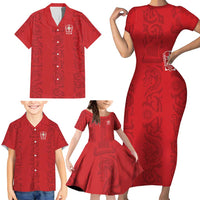Custom York Minstrel Spirit Family Matching Short Sleeve Bodycon Dress and Hawaiian Shirt Norse Viking Pattern Red Version - Wonder Print Shop
