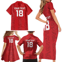 Custom York Minstrel Spirit Family Matching Short Sleeve Bodycon Dress and Hawaiian Shirt Norse Viking Pattern Red Version - Wonder Print Shop