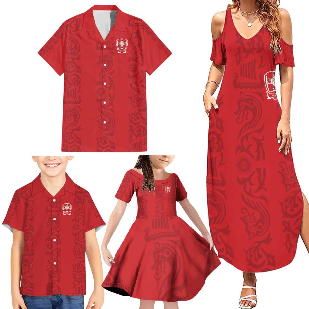 Custom York Minstrel Spirit Family Matching Summer Maxi Dress and Hawaiian Shirt Norse Viking Pattern Red Version - Wonder Print Shop