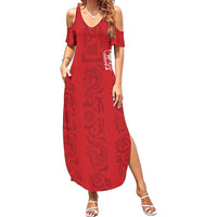 Custom York Minstrel Spirit Family Matching Summer Maxi Dress and Hawaiian Shirt Norse Viking Pattern Red Version - Wonder Print Shop