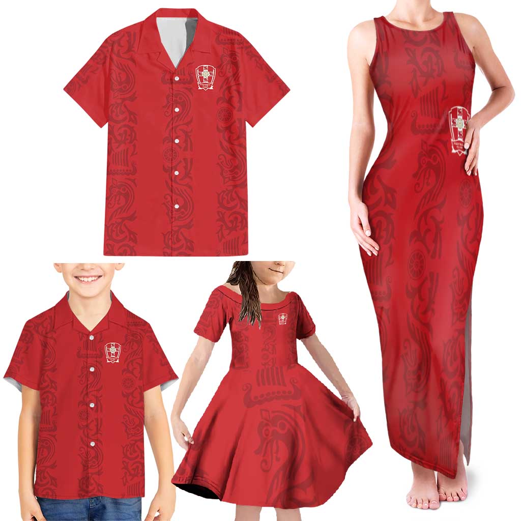 Custom York Minstrel Spirit Family Matching Tank Maxi Dress and Hawaiian Shirt Norse Viking Pattern Red Version - Wonder Print Shop