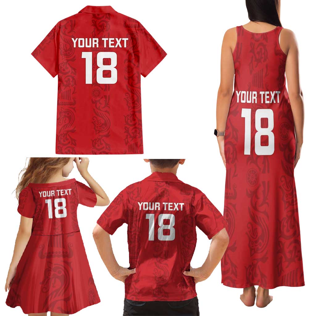 Custom York Minstrel Spirit Family Matching Tank Maxi Dress and Hawaiian Shirt Norse Viking Pattern Red Version - Wonder Print Shop
