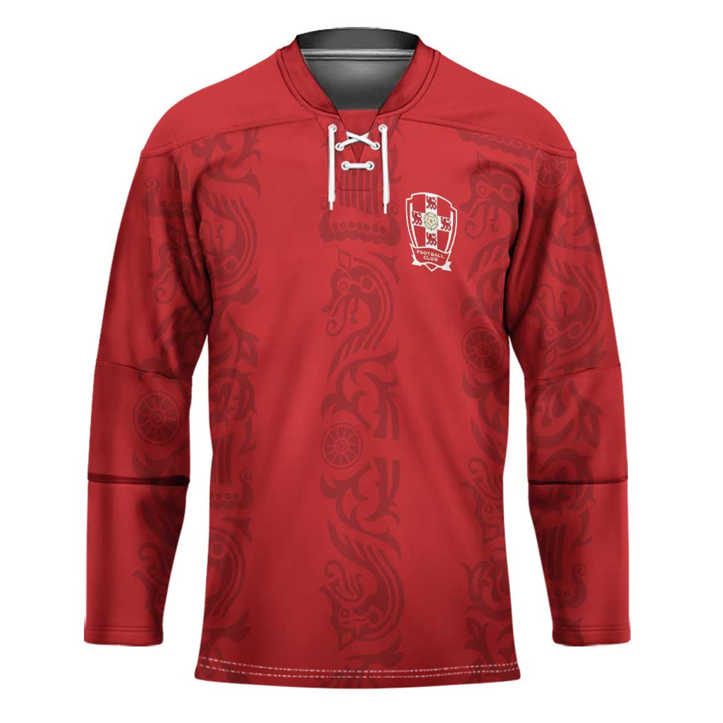 Custom York Minstrel Spirit Hockey Jersey Norse Viking Pattern Red Version - Wonder Print Shop