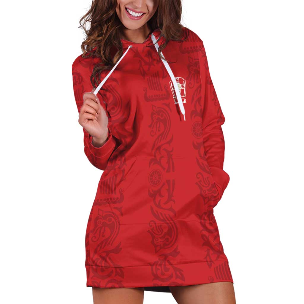 Custom York Minstrel Spirit Hoodie Dress Norse Viking Pattern Red Version - Wonder Print Shop