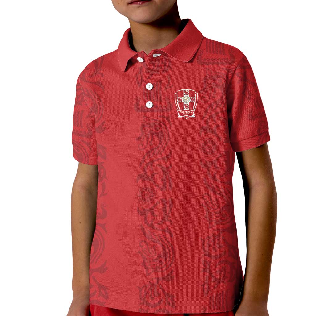 Custom York Minstrel Spirit Kid Polo Shirt Norse Viking Pattern Red Version - Wonder Print Shop