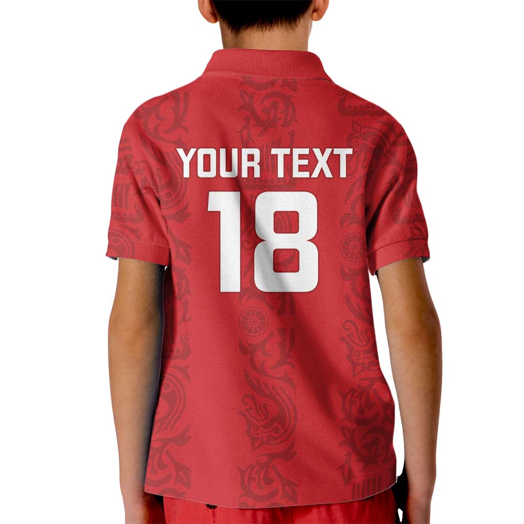Custom York Minstrel Spirit Kid Polo Shirt Norse Viking Pattern Red Version - Wonder Print Shop