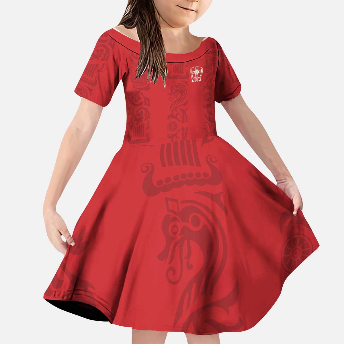 Custom York Minstrel Spirit Kid Short Sleeve Dress Norse Viking Pattern Red Version - Wonder Print Shop