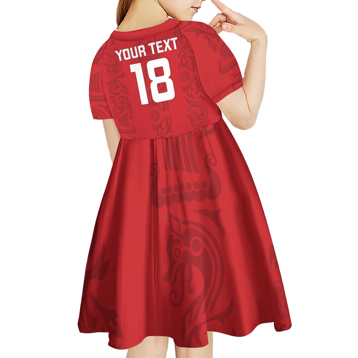 Custom York Minstrel Spirit Kid Short Sleeve Dress Norse Viking Pattern Red Version - Wonder Print Shop