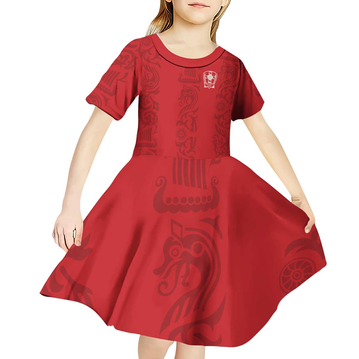 Custom York Minstrel Spirit Kid Short Sleeve Dress Norse Viking Pattern Red Version - Wonder Print Shop