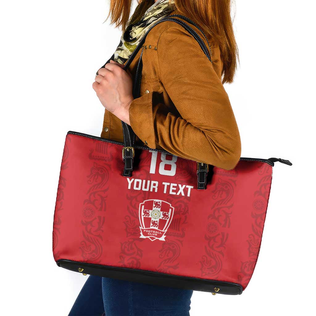 Custom York Minstrel Spirit Leather Tote Bag Norse Viking Pattern Red Version - Wonder Print Shop