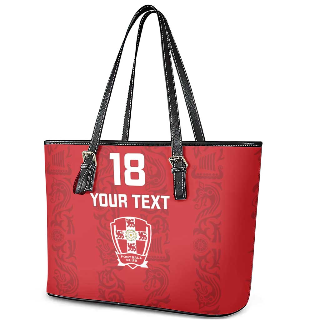 Custom York Minstrel Spirit Leather Tote Bag Norse Viking Pattern Red Version - Wonder Print Shop