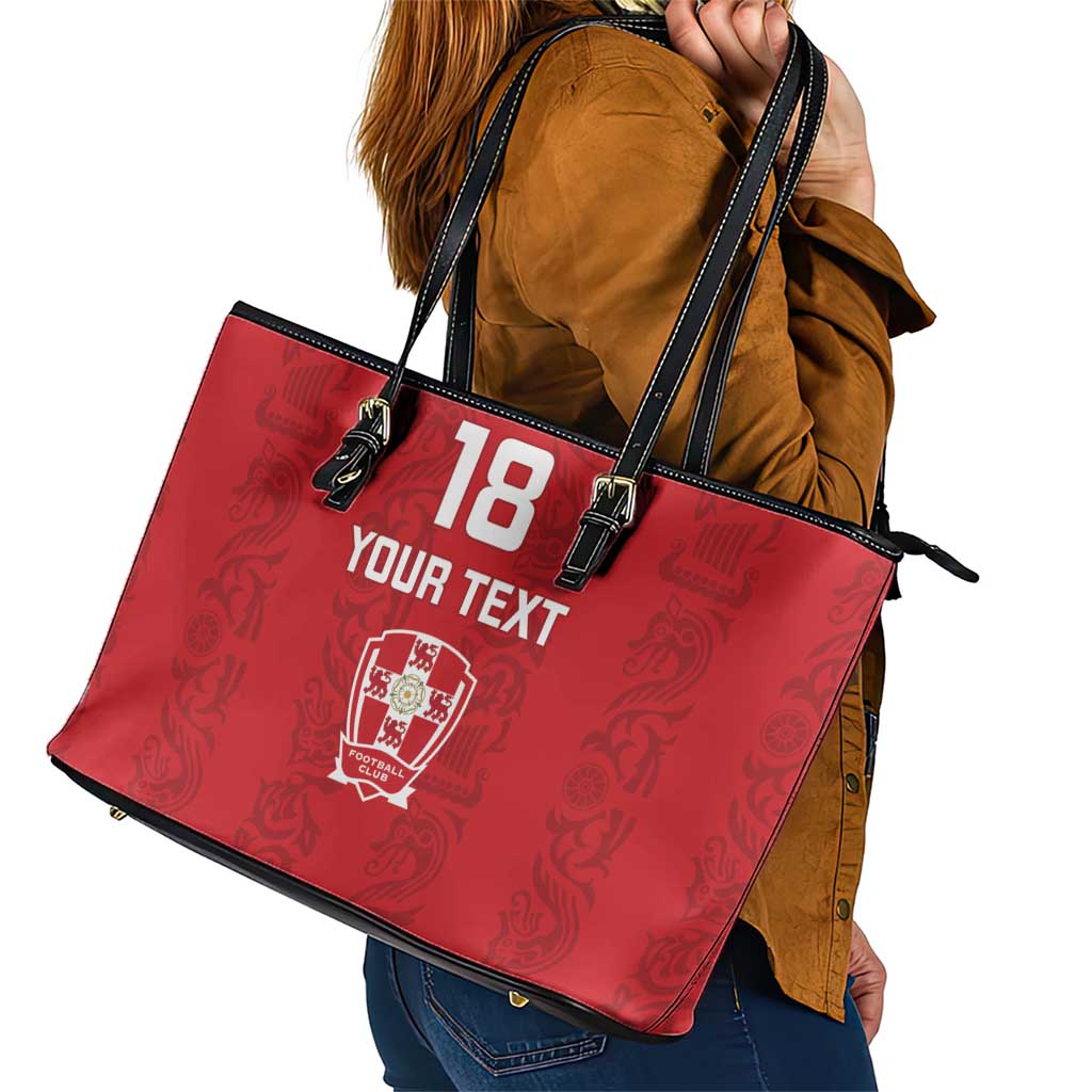 Custom York Minstrel Spirit Leather Tote Bag Norse Viking Pattern Red Version - Wonder Print Shop