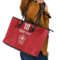 Custom York Minstrel Spirit Leather Tote Bag Norse Viking Pattern Red Version - Wonder Print Shop