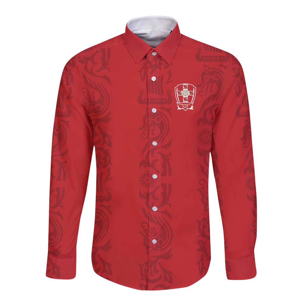 Custom York Minstrel Spirit Long Sleeve Button Shirt Norse Viking Pattern Red Version - Wonder Print Shop