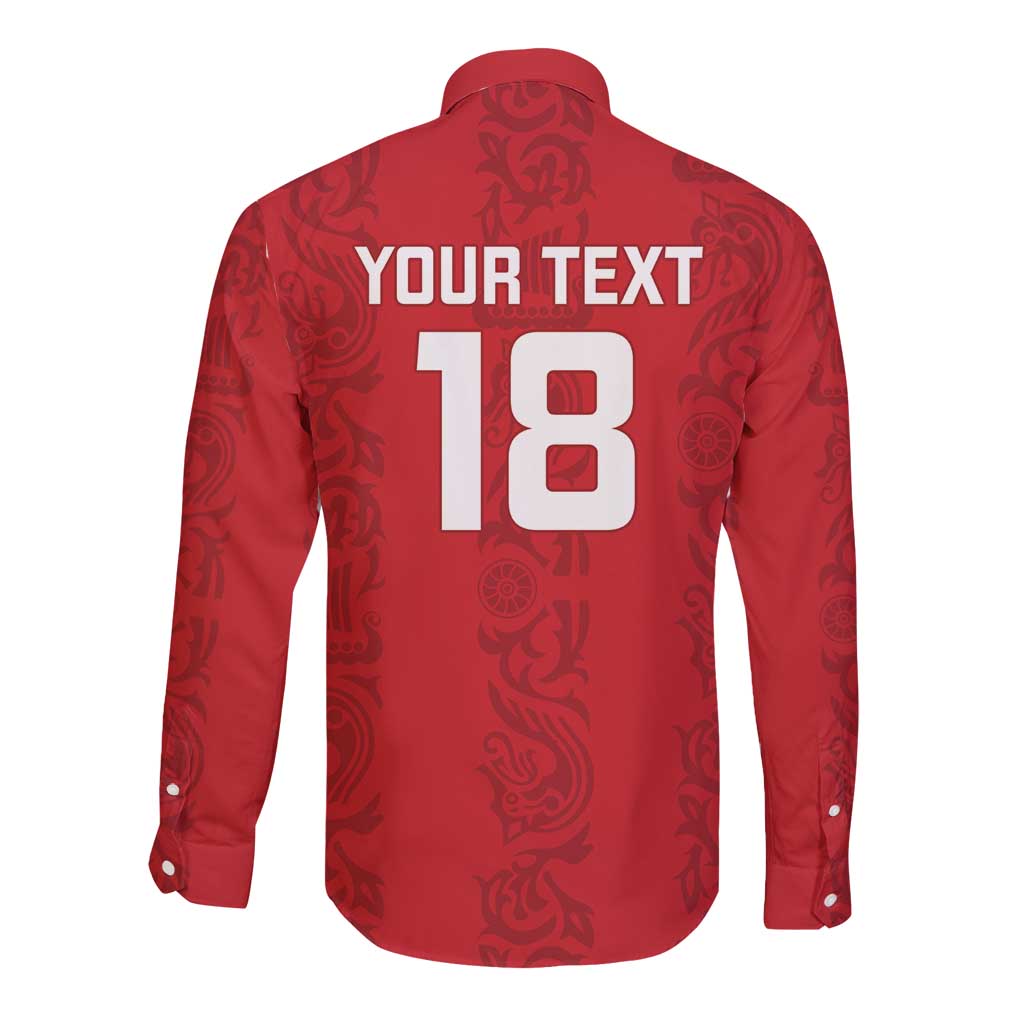 Custom York Minstrel Spirit Long Sleeve Button Shirt Norse Viking Pattern Red Version - Wonder Print Shop