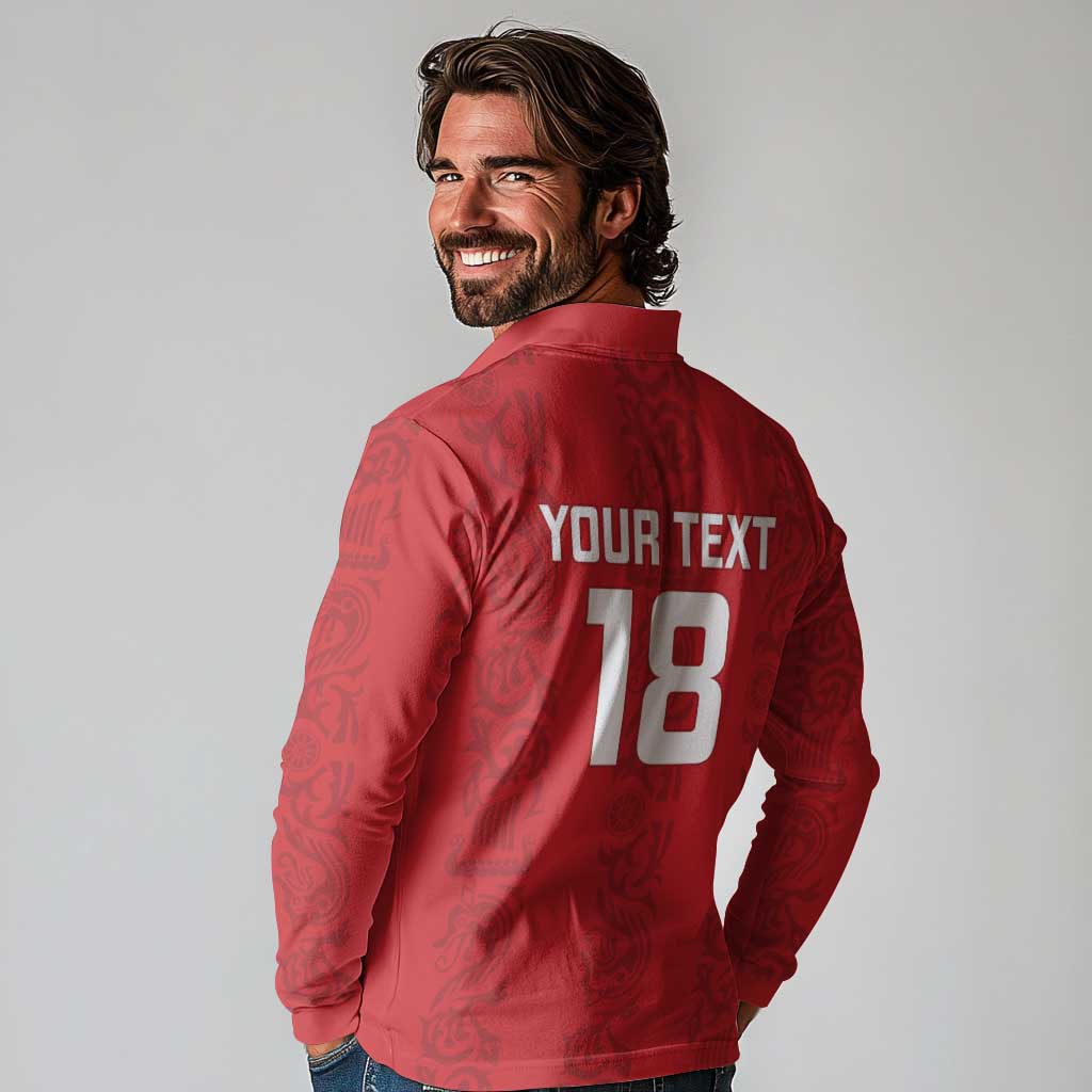 Custom York Minstrel Spirit Long Sleeve Polo Shirt Norse Viking Pattern Red Version - Wonder Print Shop