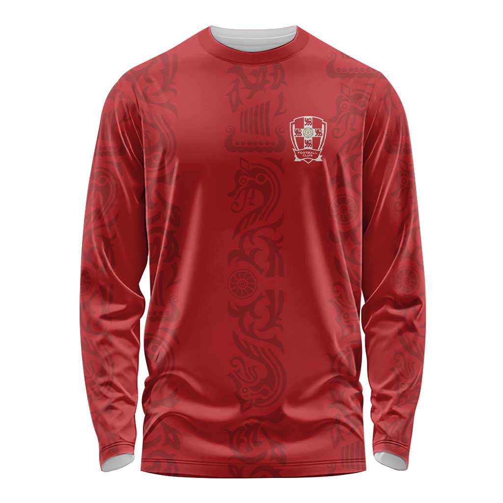 Custom York Minstrel Spirit Long Sleeve Shirt Norse Viking Pattern Red Version - Wonder Print Shop