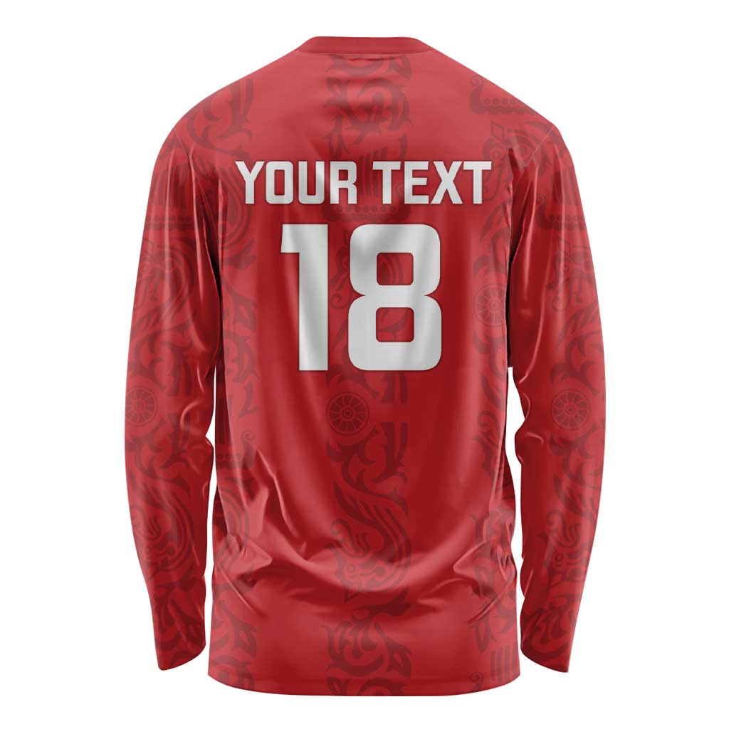 Custom York Minstrel Spirit Long Sleeve Shirt Norse Viking Pattern Red Version - Wonder Print Shop