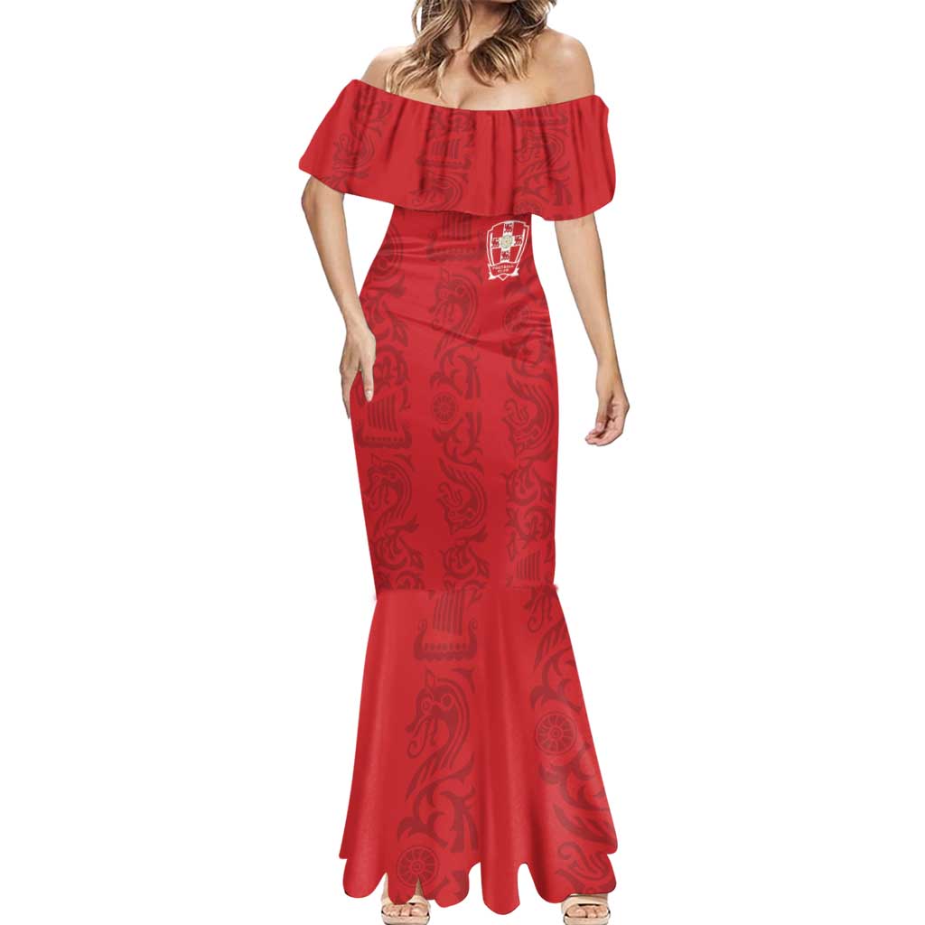 Custom York Minstrel Spirit Mermaid Dress Norse Viking Pattern Red Version - Wonder Print Shop
