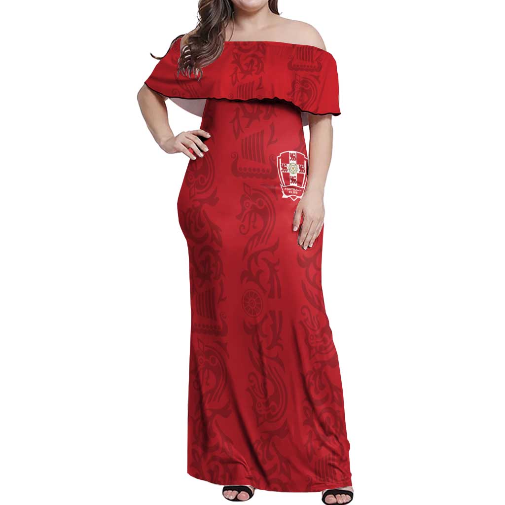 Custom York Minstrel Spirit Off Shoulder Maxi Dress Norse Viking Pattern Red Version - Wonder Print Shop