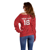 Custom York Minstrel Spirit Off Shoulder Sweater Norse Viking Pattern Red Version - Wonder Print Shop