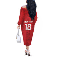 Custom York Minstrel Spirit Off The Shoulder Long Sleeve Dress Norse Viking Pattern Red Version - Wonder Print Shop