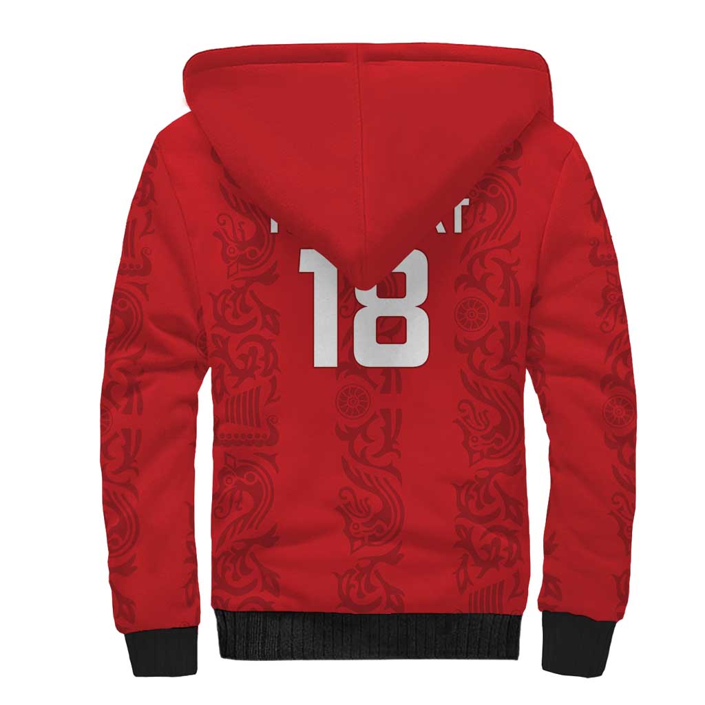 Custom York Minstrel Spirit Sherpa Hoodie Norse Viking Pattern Red Version - Wonder Print Shop