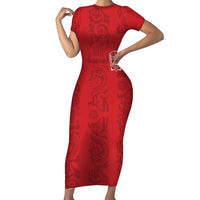 Custom York Minstrel Spirit Short Sleeve Bodycon Dress Norse Viking Pattern Red Version - Wonder Print Shop