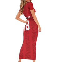 Custom York Minstrel Spirit Short Sleeve Bodycon Dress Norse Viking Pattern Red Version - Wonder Print Shop