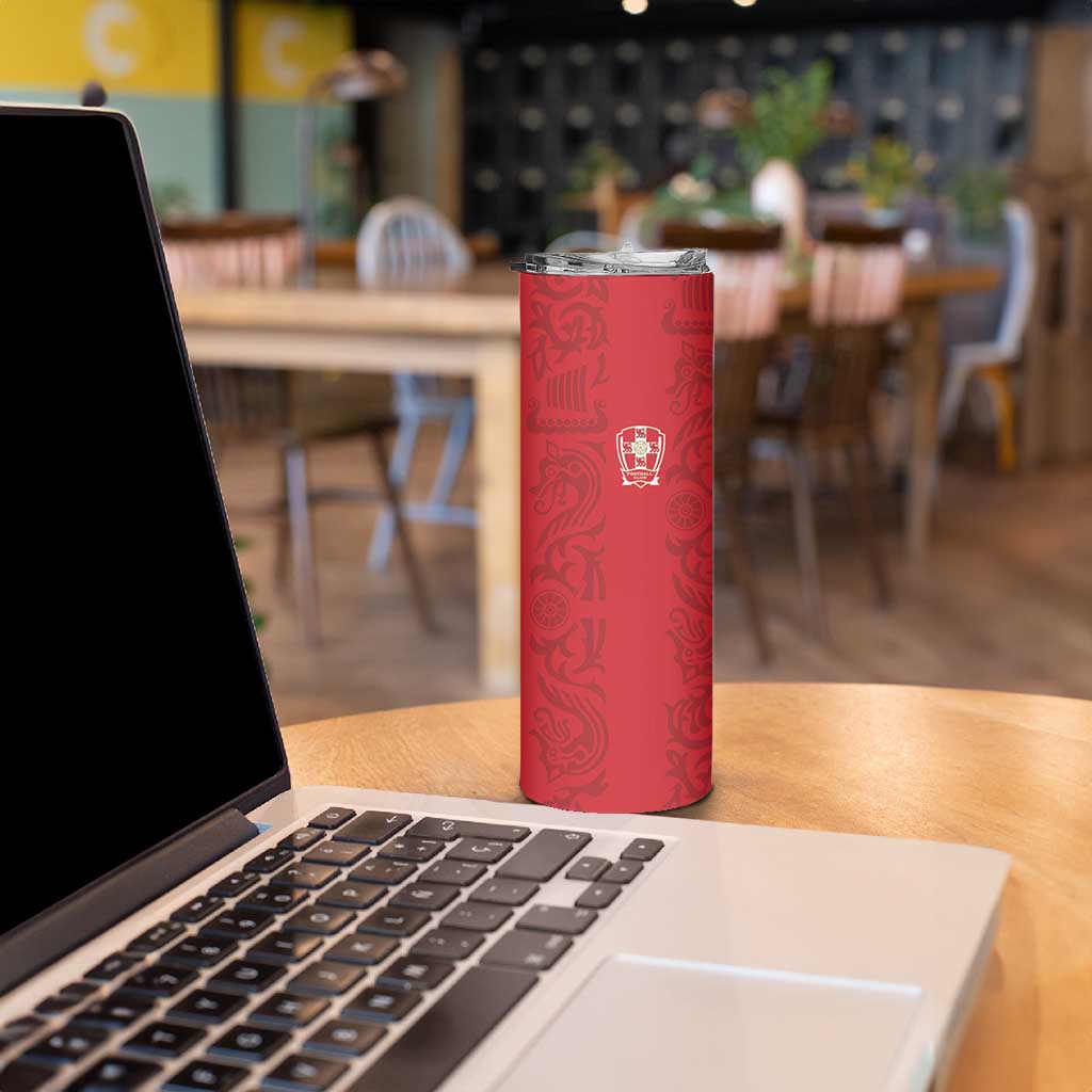 Custom York Minstrel Spirit Skinny Tumbler Norse Viking Pattern Red Version - Wonder Print Shop