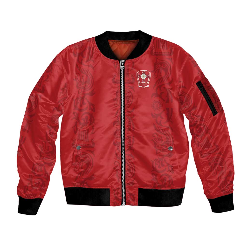 Custom York Minstrel Spirit Sleeve Zip Bomber Jacket Norse Viking Pattern Red Version - Wonder Print Shop