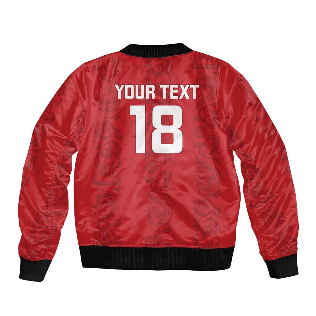 Custom York Minstrel Spirit Sleeve Zip Bomber Jacket Norse Viking Pattern Red Version - Wonder Print Shop