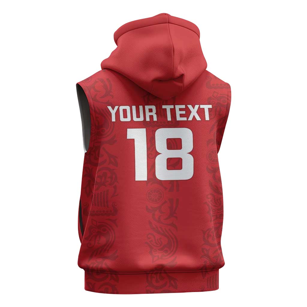 Custom York Minstrel Spirit Sleeveless Hoodie Norse Viking Pattern Red Version - Wonder Print Shop