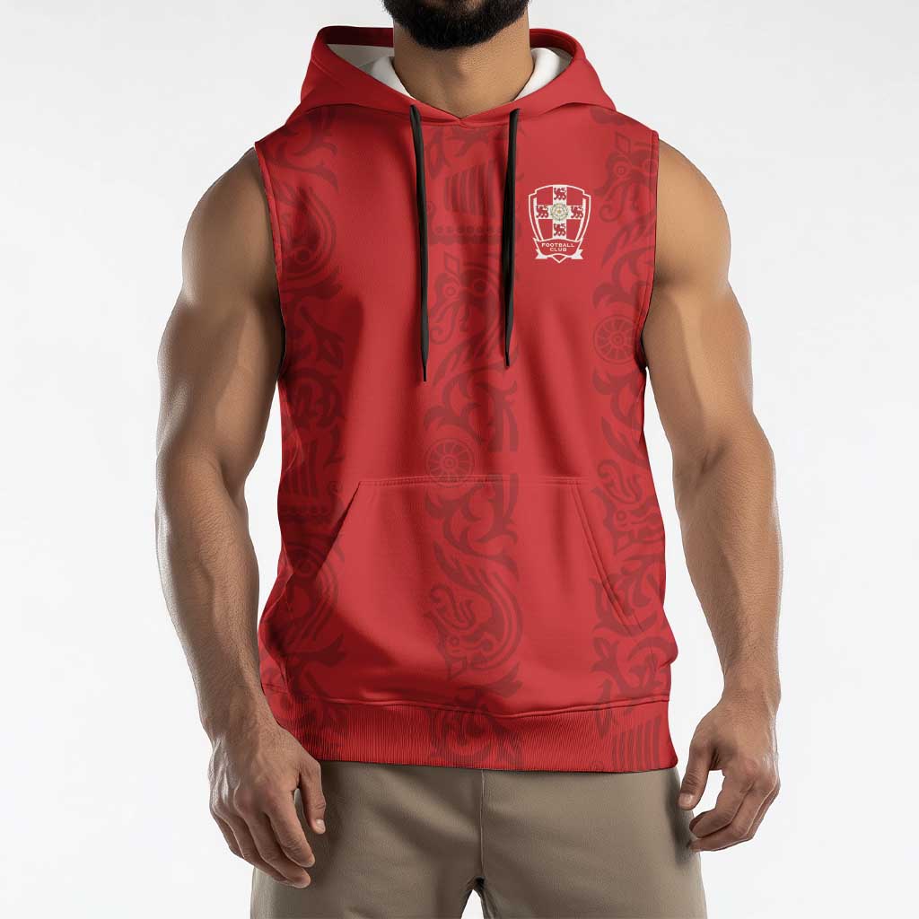 Custom York Minstrel Spirit Sleeveless Hoodie Norse Viking Pattern Red Version - Wonder Print Shop