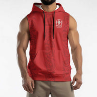 Custom York Minstrel Spirit Sleeveless Hoodie Norse Viking Pattern Red Version - Wonder Print Shop