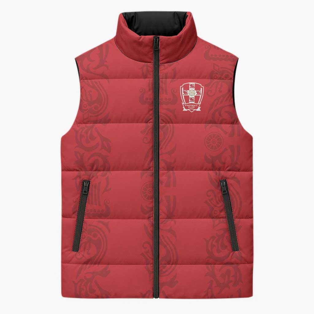 Custom York Minstrel Spirit Sleeveless Puffer Jacket Norse Viking Pattern Red Version - Wonder Print Shop